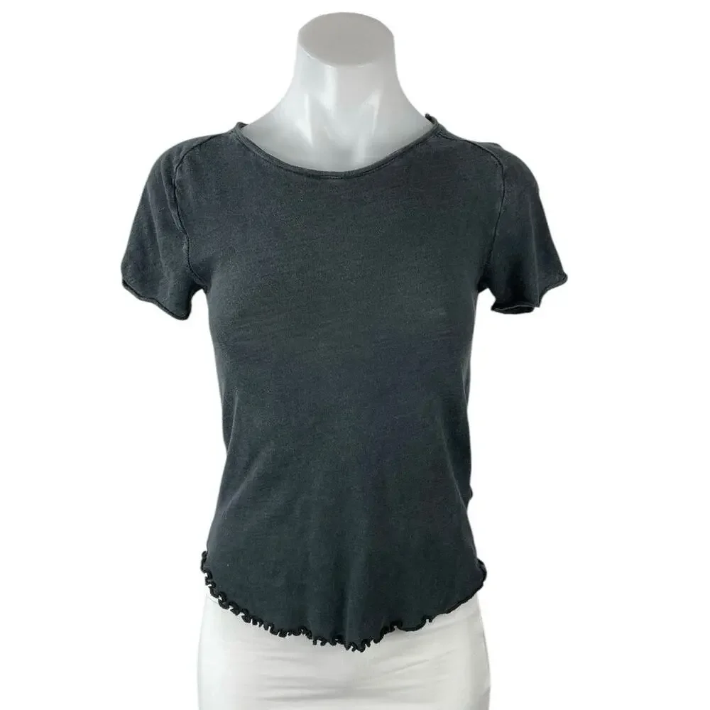 Free People We The Free Be My Baby Short Sleeve Lettuce Hem Tee T-Shirt Top XS